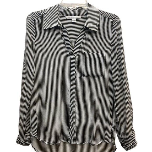 Diane Von Furstenberg Black & White Striped Button Up Top‎ sz 2 - Picture 1 of 13